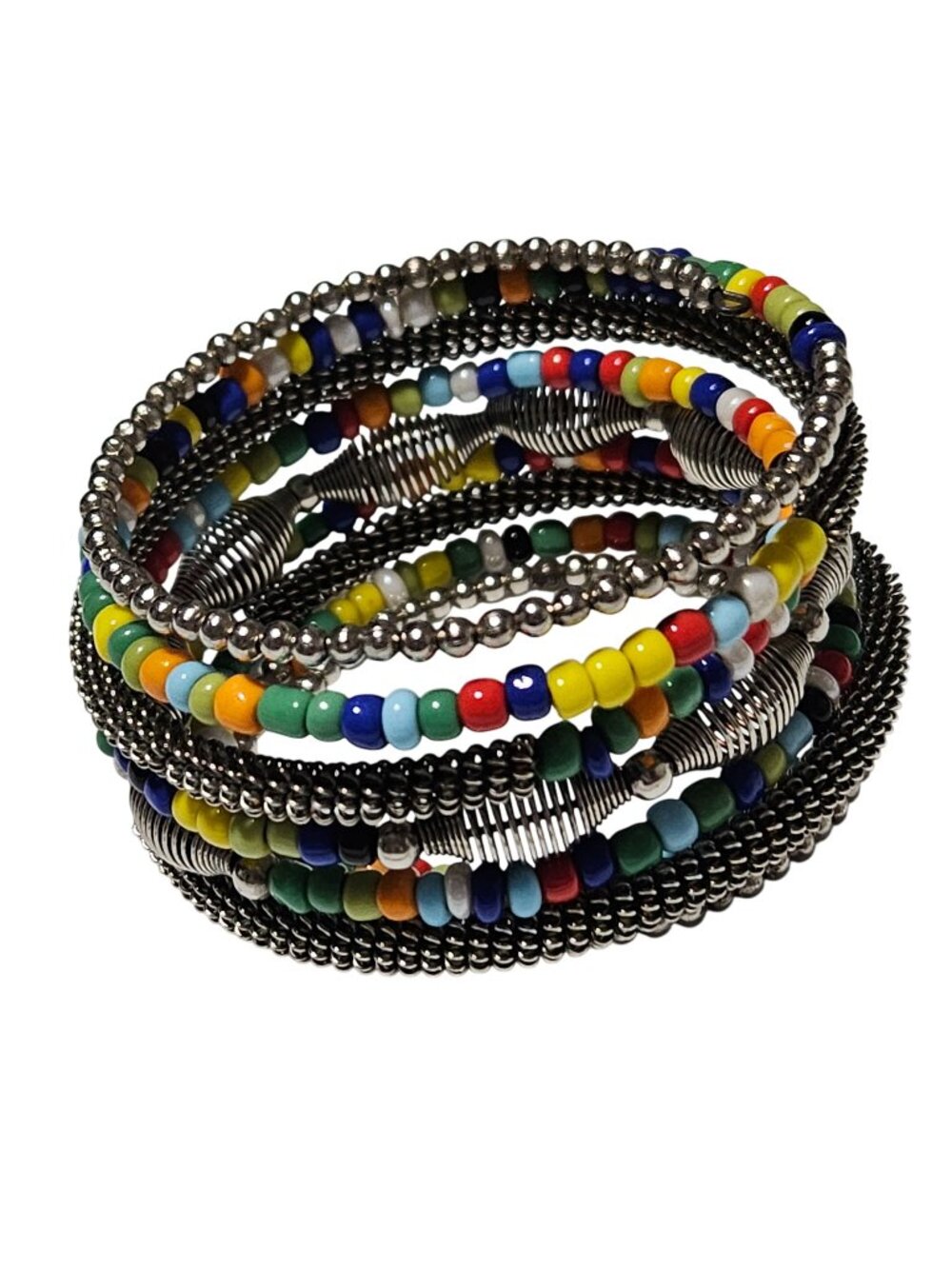 Beaded Coil Wrap Bracelet Multicolor Seed Beads Memory Wire Boho Hippie Festival